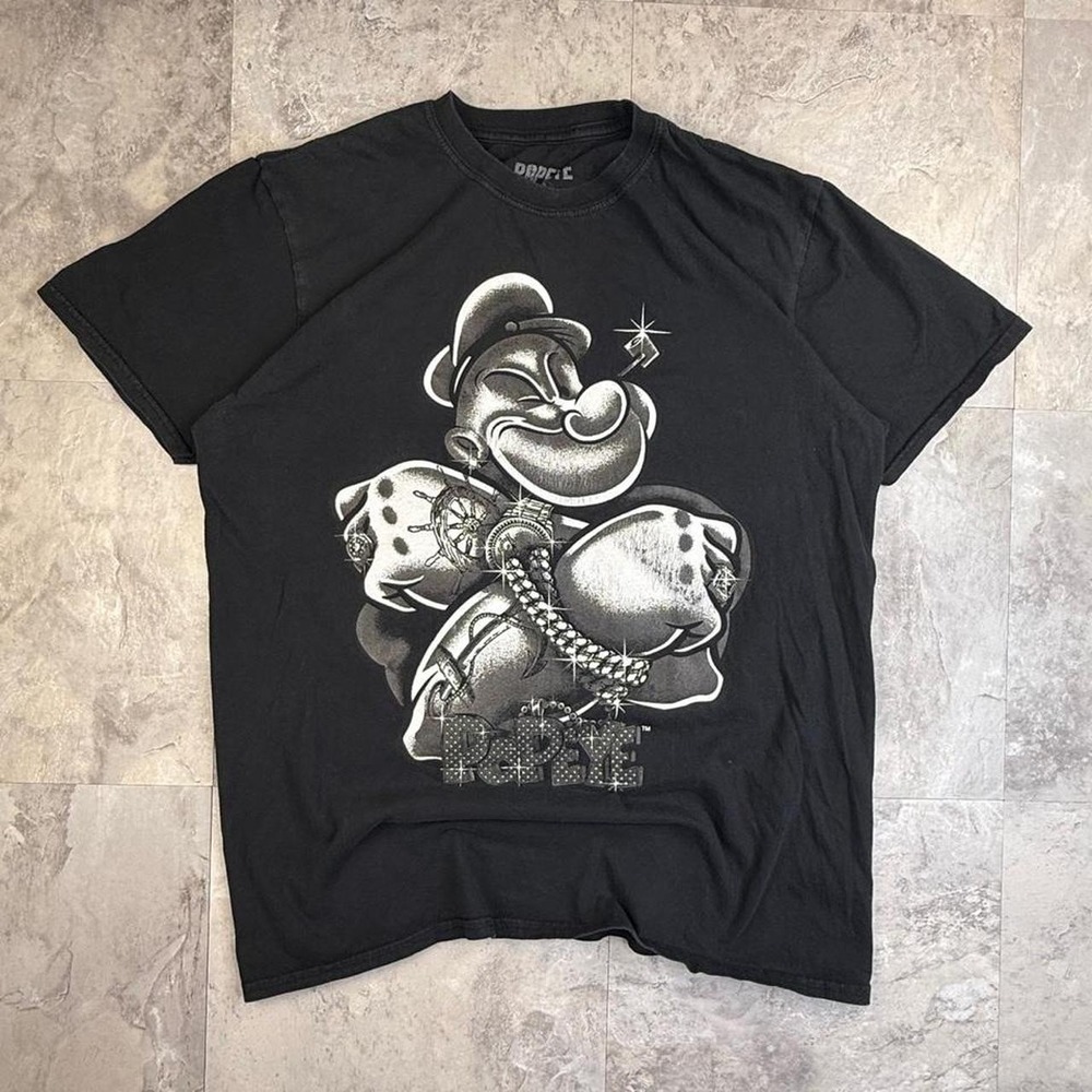 Popeye wearing chains black T shirt size large